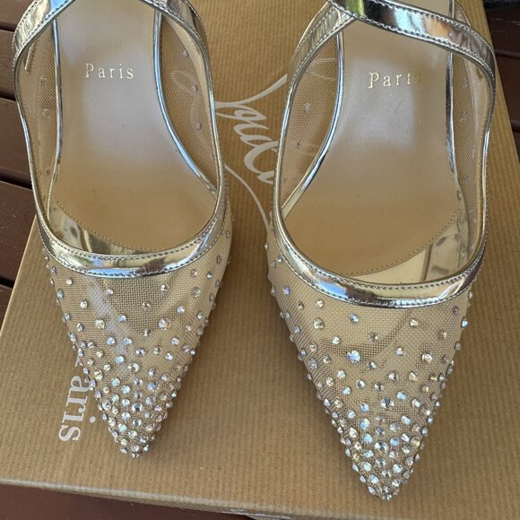 Christian Louboutin Twistissima Silver Mesh Strass Low Heels - Picture 9 of 16